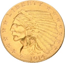 USA. Philadelphia. 2½ Dollars - 'Indian Head'. 1914. AUnc.