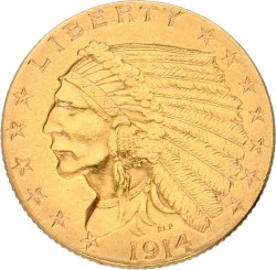 USA. Philadelphia. 2½ Dollars - 'Indian Head'. 1914. AUnc.