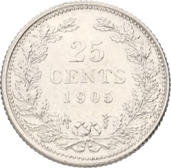 25 Cent. Wilhelmina. 1905. UNC.