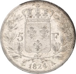 France. Louis XVIII. 5 Francs. 1824 A. XF -.