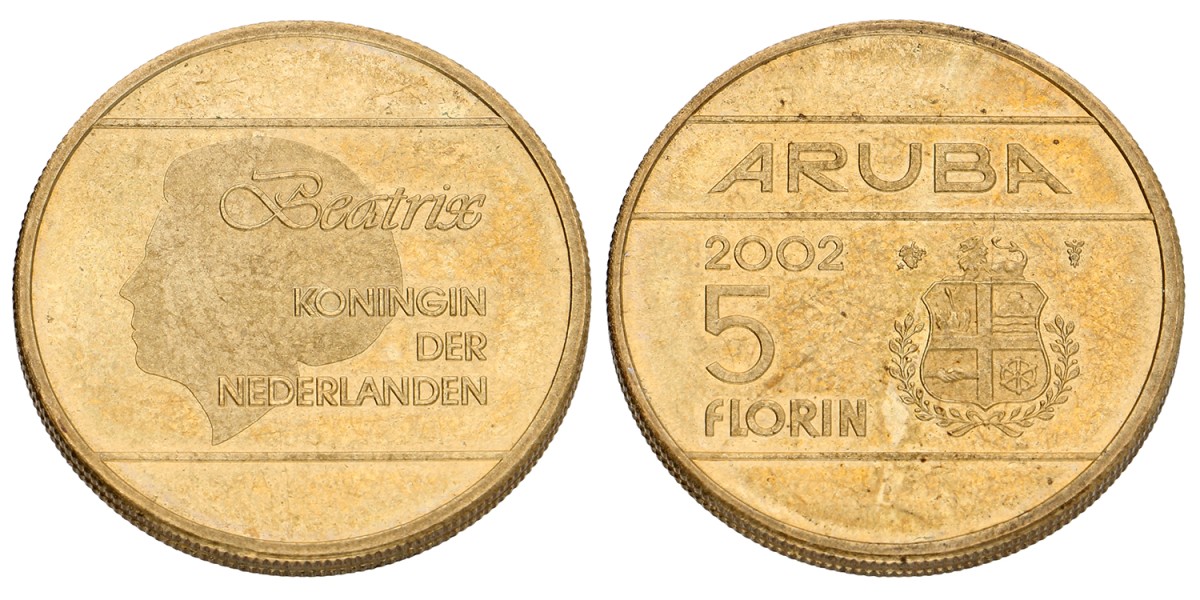 5 Florin - Proef. Aruba. Beatrix. 2002. Prachtig.