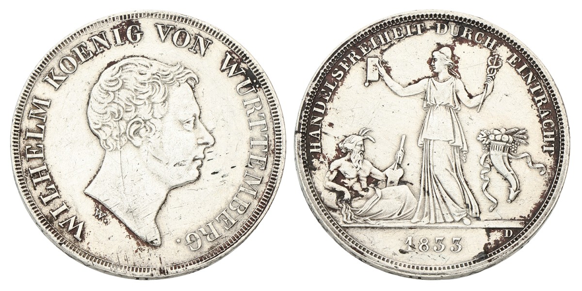 German States. Wurttemberg. Wilhelm. Kronenthaler. 1833. F.