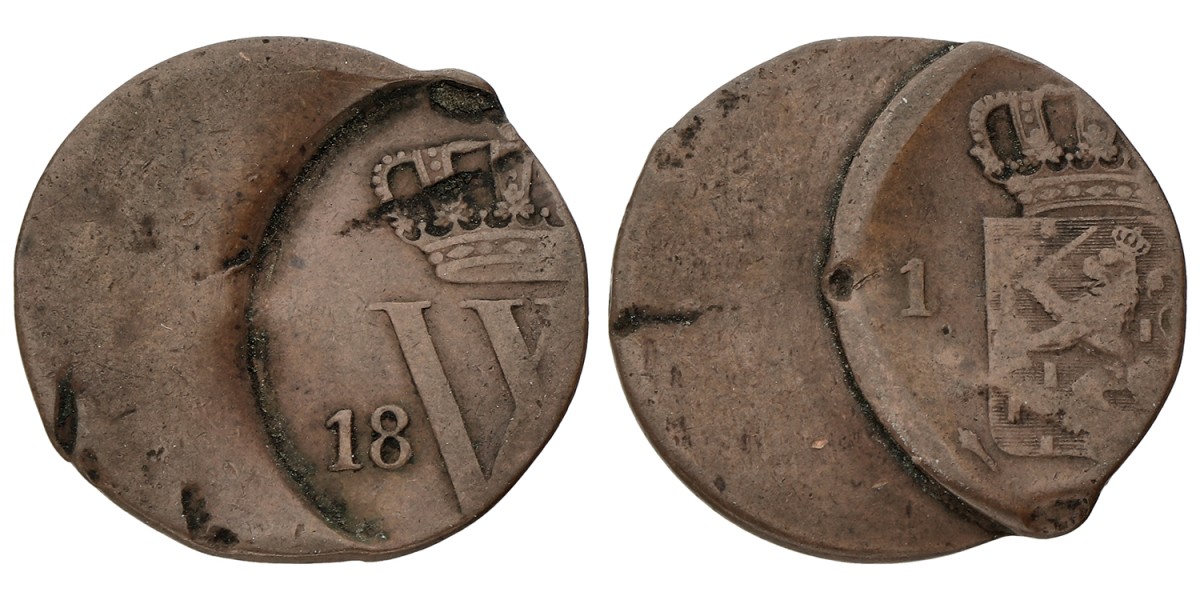 1 Cent - Excentrisch geslagen. Willem I. ZJ. Fraai.