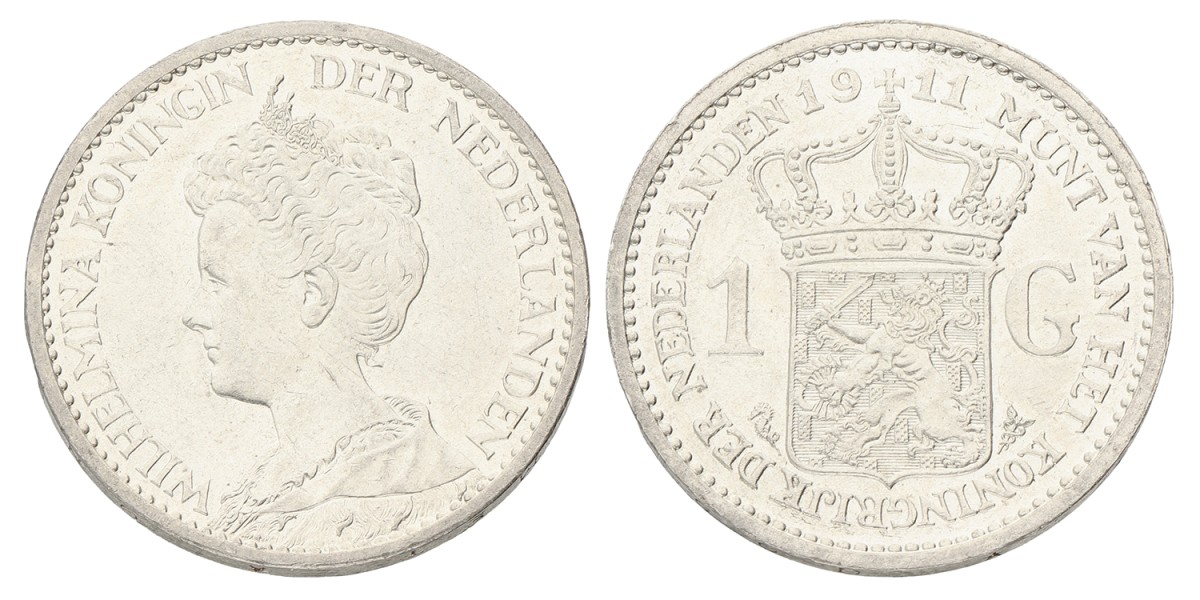 1 Gulden. Wilhelmina. 1911. Prachtig +.