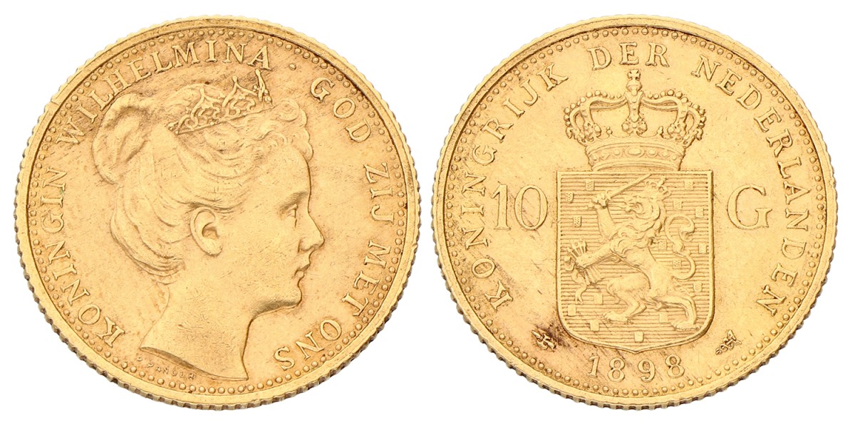 10 Gulden. Wilhelmina. 1898. Prachtig.