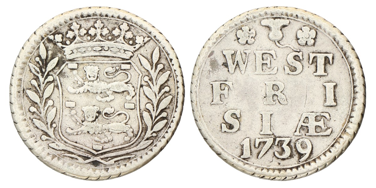 Duit. Afslag in Zilver. West-Friesland. 1739. Zeer Fraai.