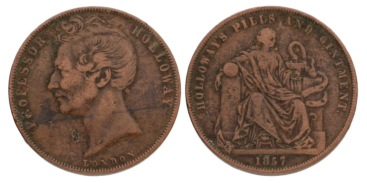 Australia. Professor Holloway Pills & Ointment. Penny Token. 1857. VF.