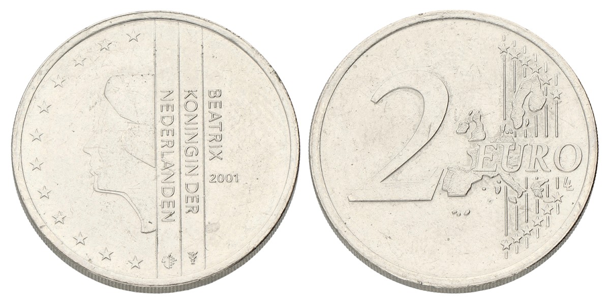 2 Euro - geheel in nikkel geslagen. Beatrix. 2001. Prachtig.