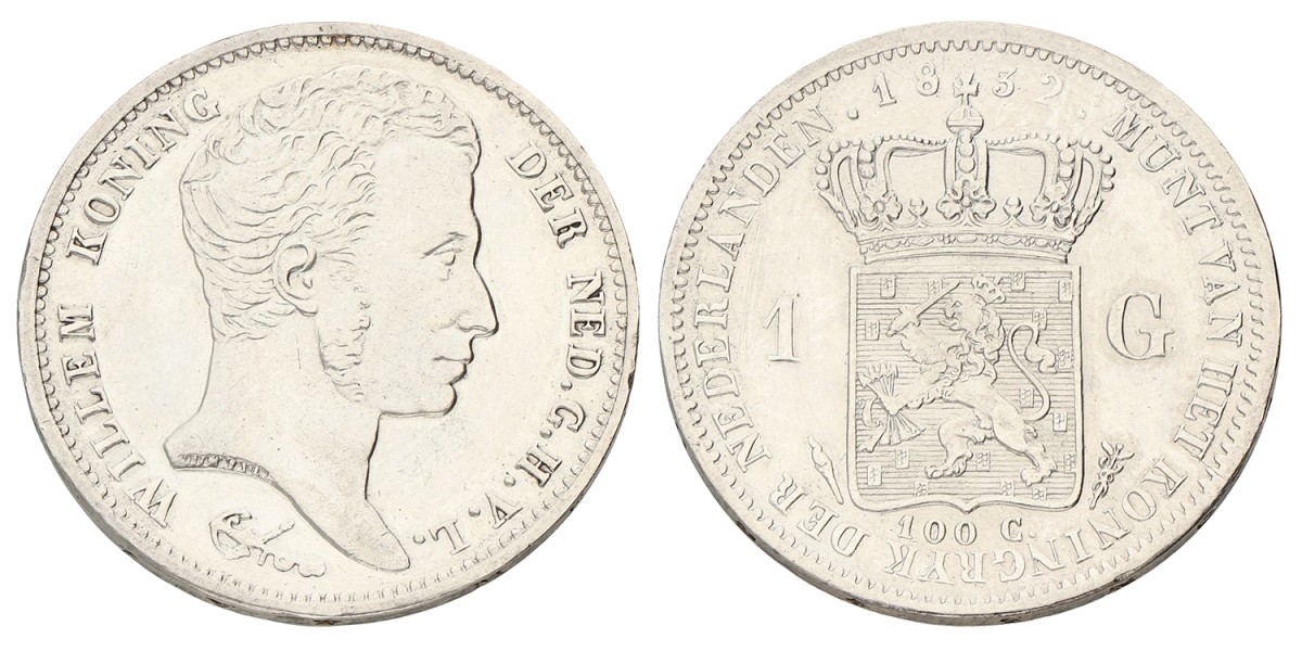 1 Gulden. Willem I. 1832. Zeer Fraai / Prachtig.