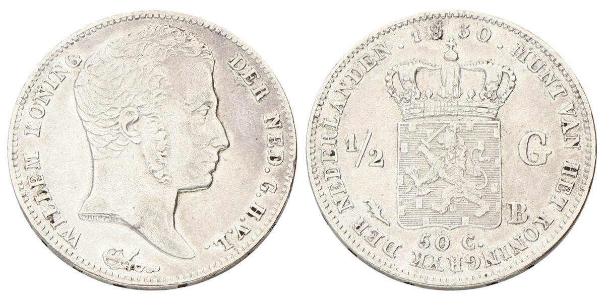 ½ Gulden - Stempelschade rond Jaartal. Willem I. 1830. Zeer fraai.