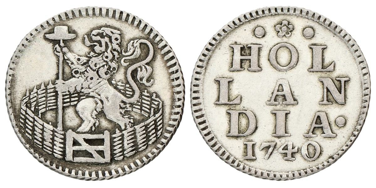 Duit. Afslag in Zilver. Holland. 1740. Zeer Fraai.