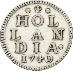 Duit. Afslag in Zilver. Holland. 1740. Zeer Fraai.