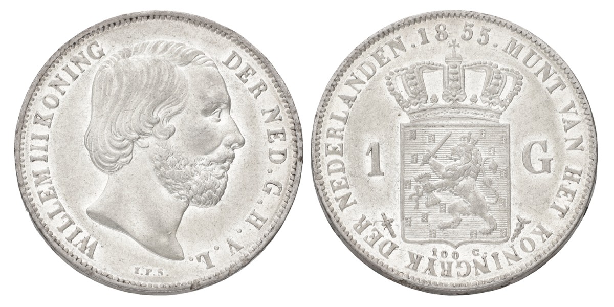 1 Gulden. Willem III. 1855. Prachtig / UNC.