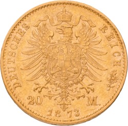 German states. Bavaria. Louis II. 20 Mark. 1873. XF +.