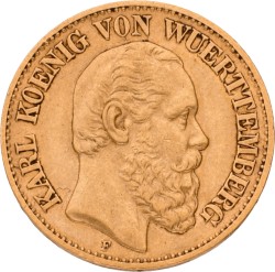 German states. Württemberg. Charles I. 10 Mark. 1872. VF / XF.