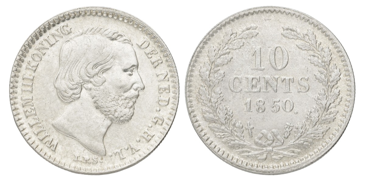 10 Cent. Willem III. 1850. Zeer Fraai / Prachtig.