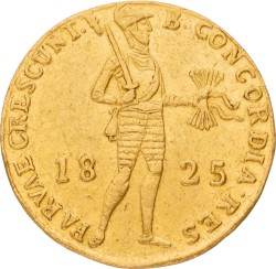 Gouden Dukaat - restrike. Willem I. 1825 B. Zeer Fraai / Prachtig.