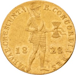 Gouden dukaat. Willem III. 1828 B. Zeer Fraai / Prachtig.