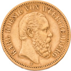 German states. Württemberg. Charles I. 20 Mark. 1873. XF +.