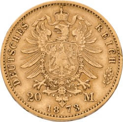 German states. Württemberg. Charles I. 20 Mark. 1873. XF +.