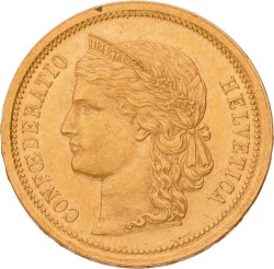 Switzerland. Federal state. 20 Francs. 1886. XF -