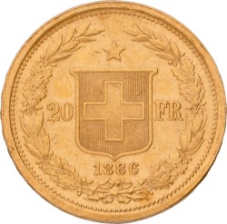 Switzerland. Federal state. 20 Francs. 1886. XF -