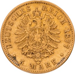 German states. Hessen. Ludwig IV. 5 Mark. 1877 H. VF.