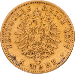 German states. Hessen. Ludwig IV. 5 Mark. 1877 H. VF.