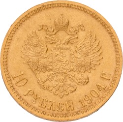 Russia. Empire. Nicholas II. 10 Roubles. 1904 AP. XF +.