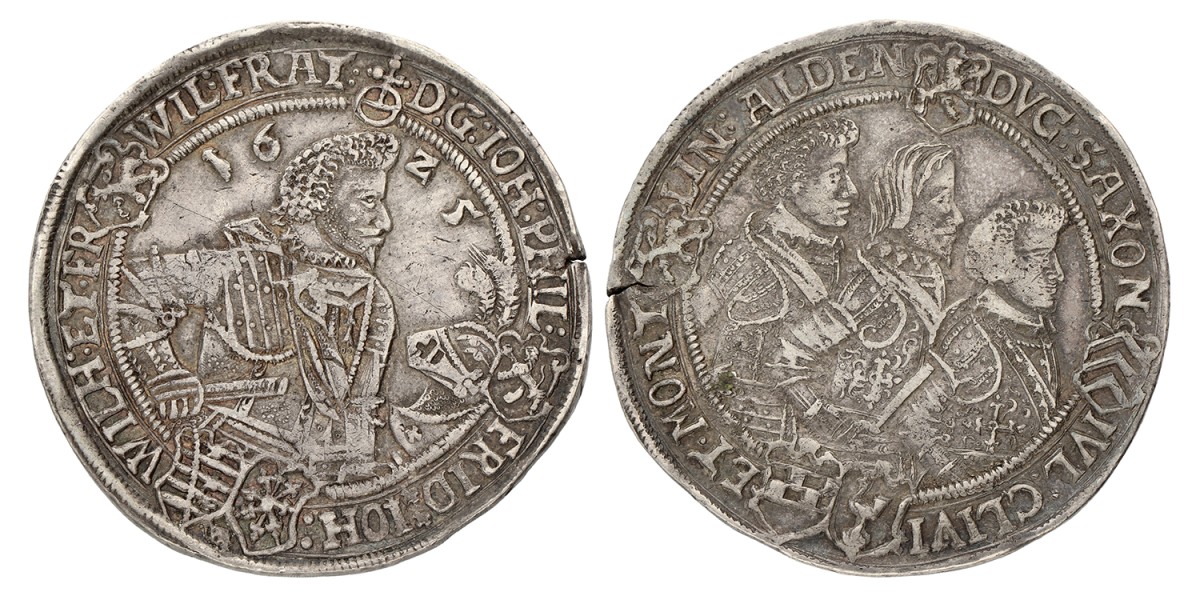 German States. Sachse-Altenburg. Johann Philip, Frederick (Friedrich, Johann Wilhelm & Friedrich Wilhelm II. Thaler. 1625. VF.