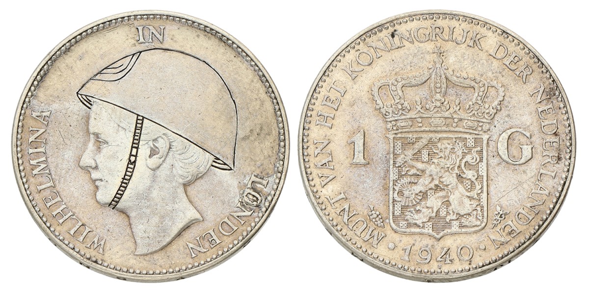 1 Gulden. Wilhelmina in Londen. 1940. Zeer Fraai.