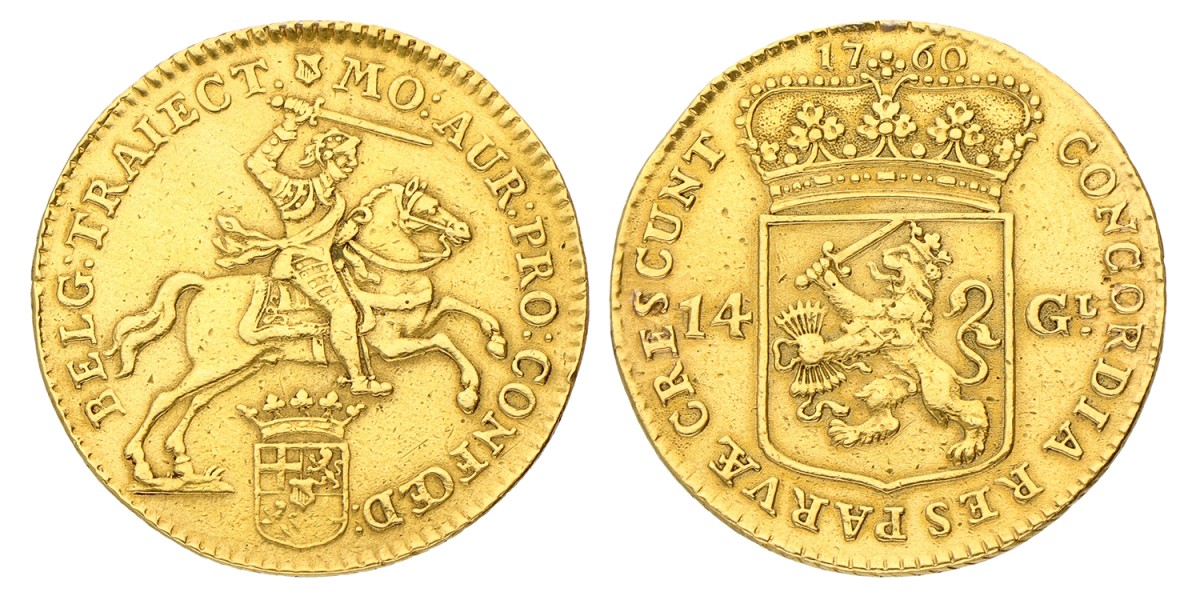 Gouden Rijder van 14 gulden. Utrecht. 1760. Zeer Fraai.