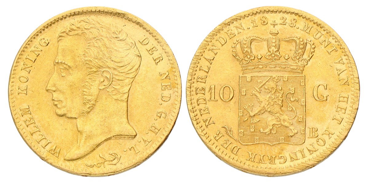 10 Gulden. Willem I. 1828 B. Zeer Fraai / Prachtig.