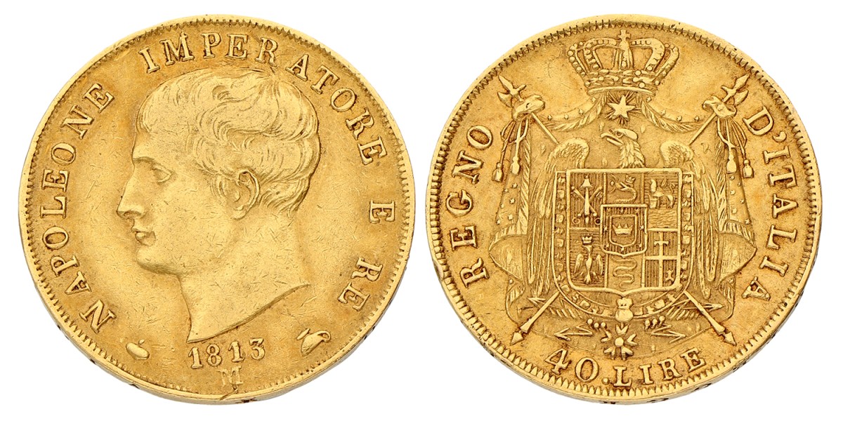 Italian States. Napoleonic Kingdom. Napoleon Bonaparte. 40 Lire. 1813. VF / XF.