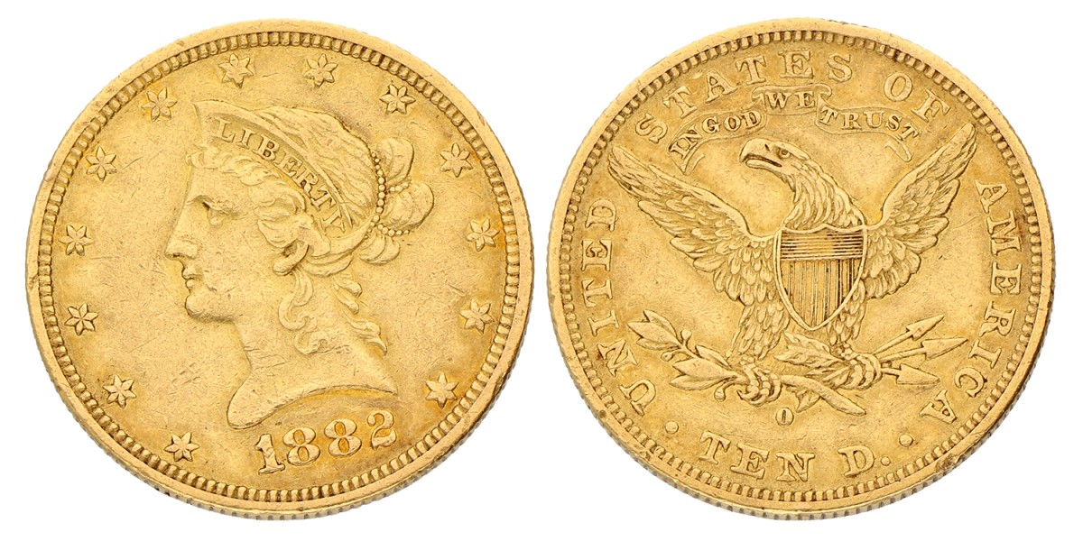 USA. New Orleans. 10 Dollars. 1882 O. VF +.