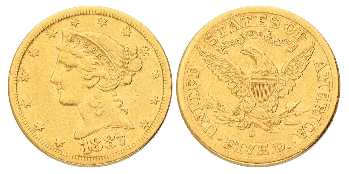 USA. San Fransico. 5 Dollars. 1887. VF.