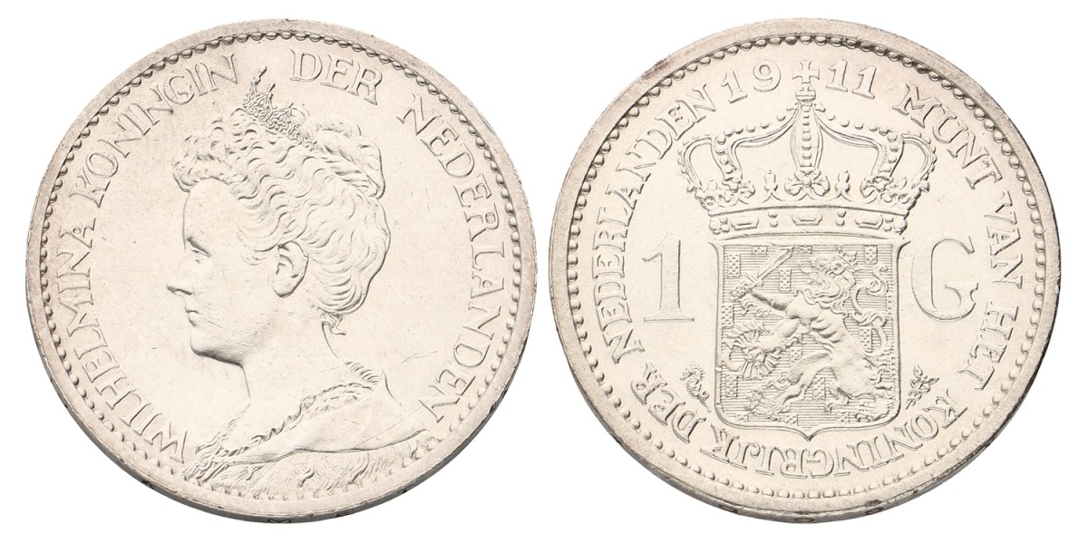 1 Gulden. Wilhelmina. 1911. UNC.