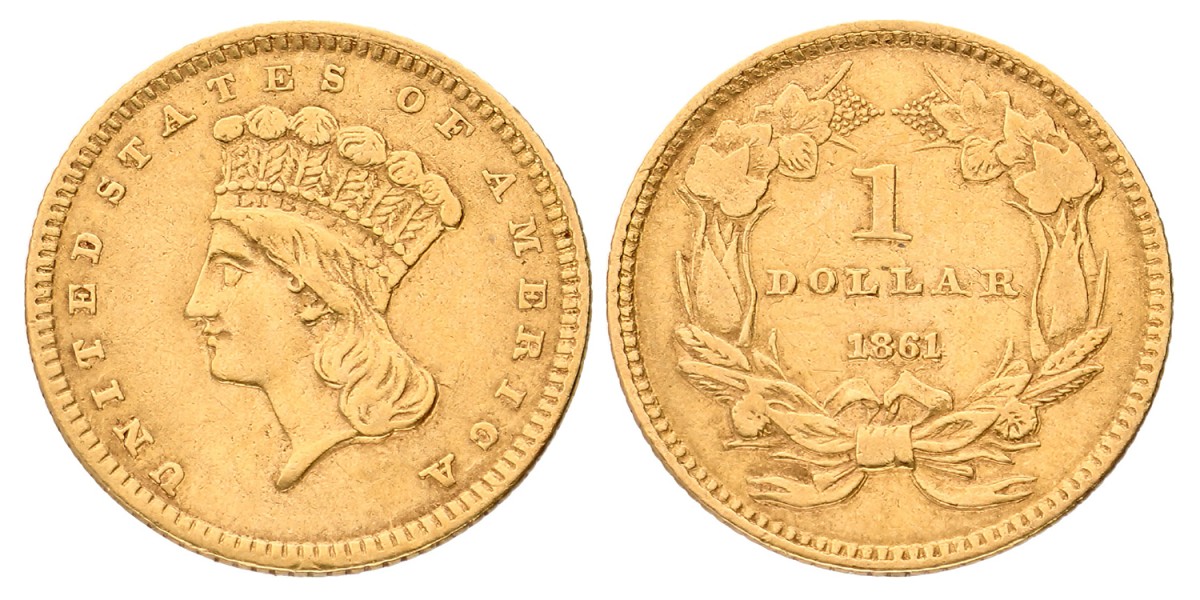 USA. 1 Dollar. 1861. XF +.