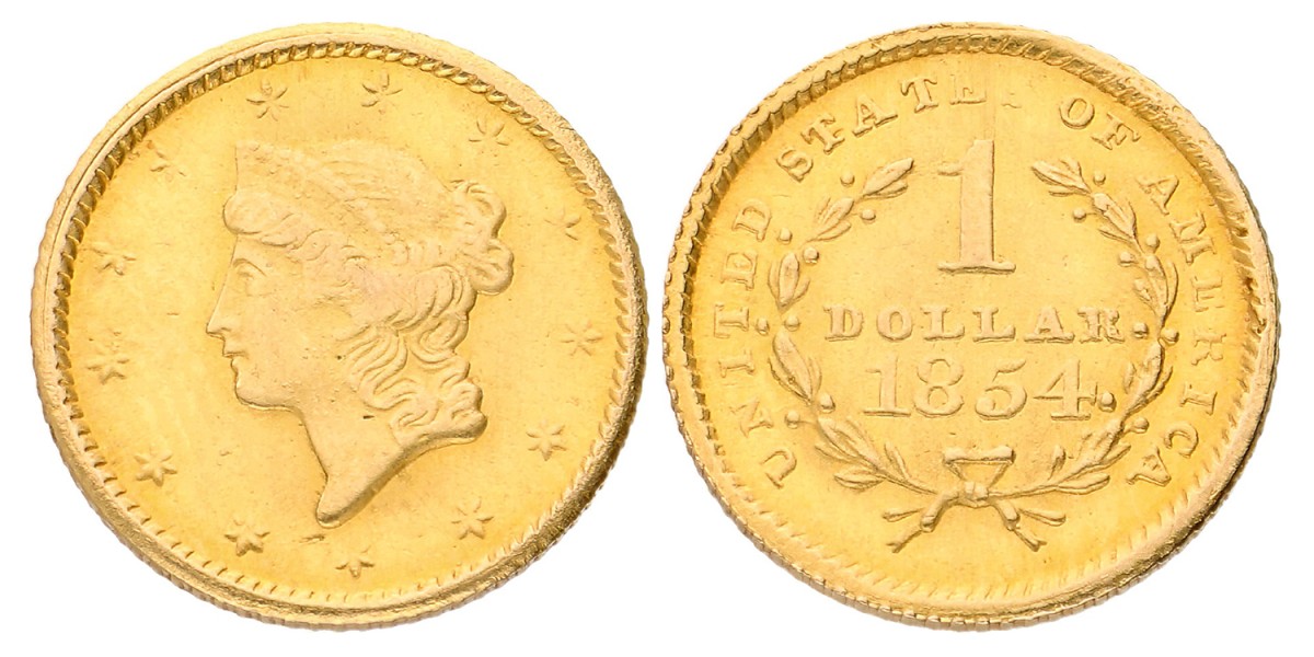 USA. 1 Dollar. 1854. XF +.