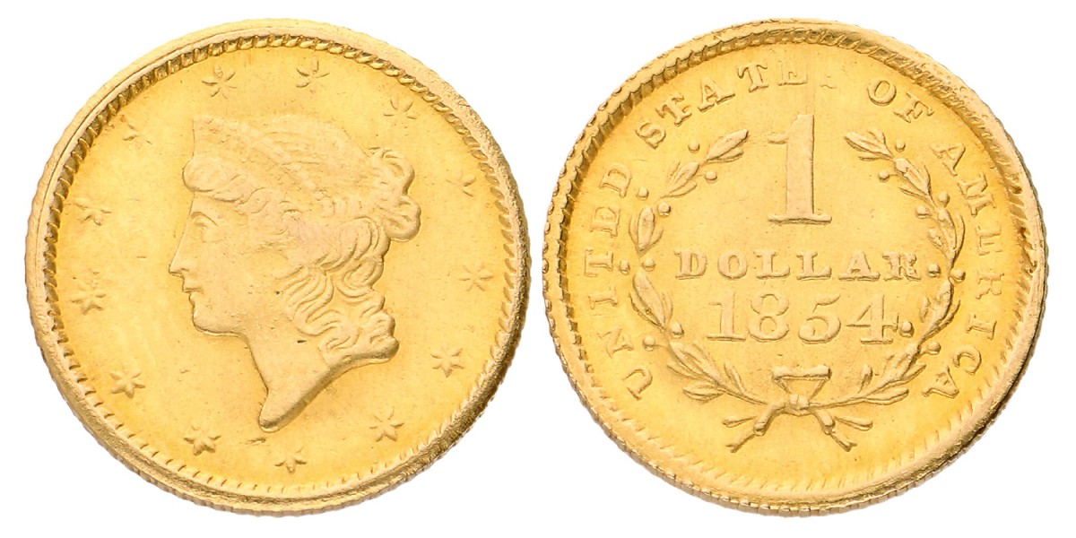 USA. 1 Dollar. 1854. XF +.