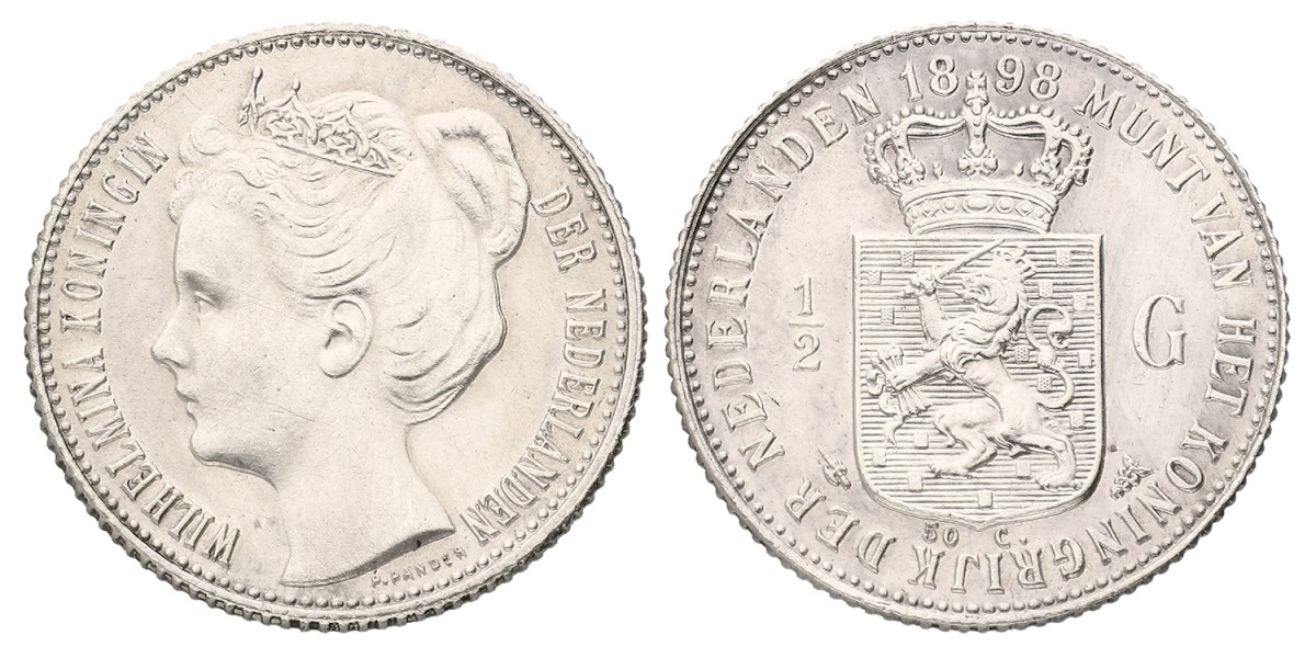 ½ Gulden. Wilhelmina. 1898. UNC.