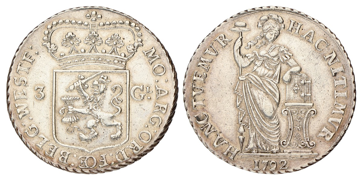 3 Gulden - Generaliteits. West-Friesland. 1792. Zeer Fraai +.