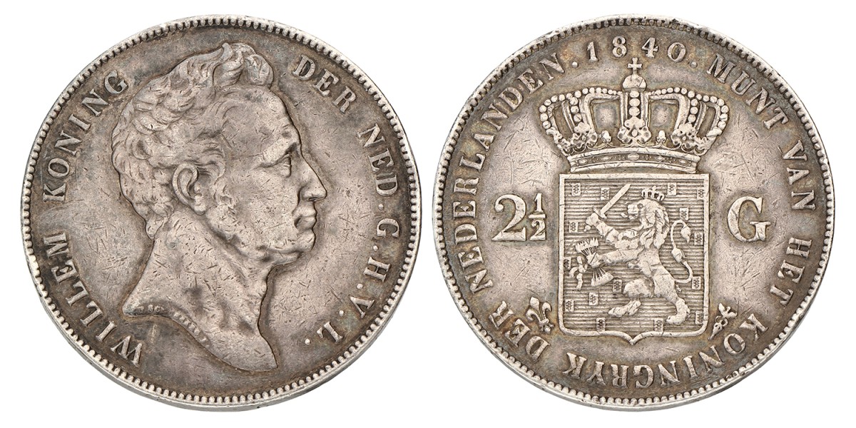 2½ Gulden. Willem I. 1840. Zeer Fraai +.