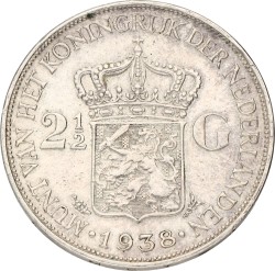 2½ Gulden. Wilhelmina. 1938 Grofhaar. Zeer Fraai / Prachtig.