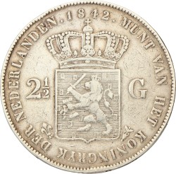 2½ Gulden. Willem II. 1842. Zeer Fraai +.