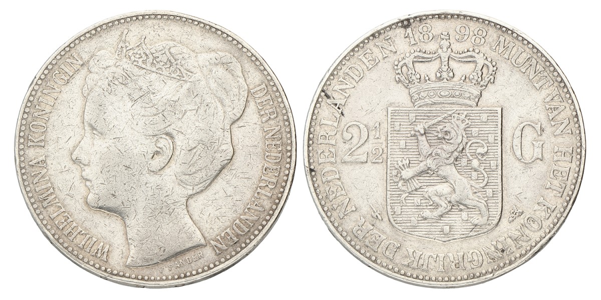 2½ Gulden. Wilhelmina. 1898 B. Zeer Fraai.