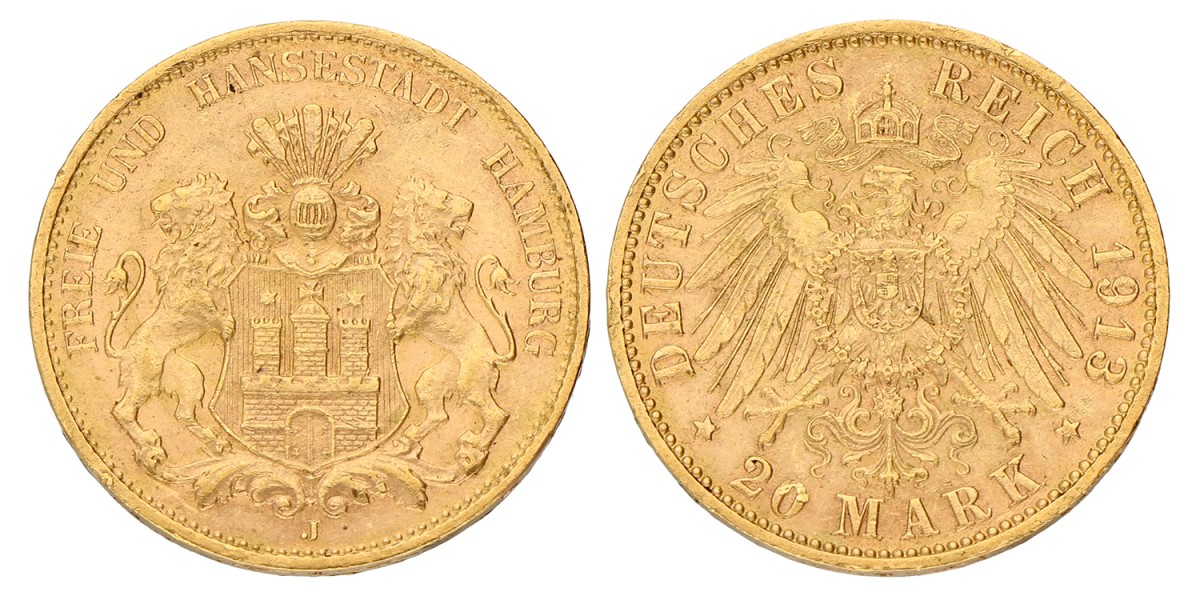 German states. Hamburg. 20 Mark. 1913. AUnc.