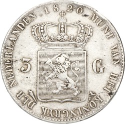 3 Gulden. Willem I. 1820. Zeer Fraai.