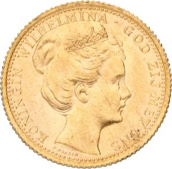 10 Gulden. Wilhelmina. 1898 With dot. XF +.