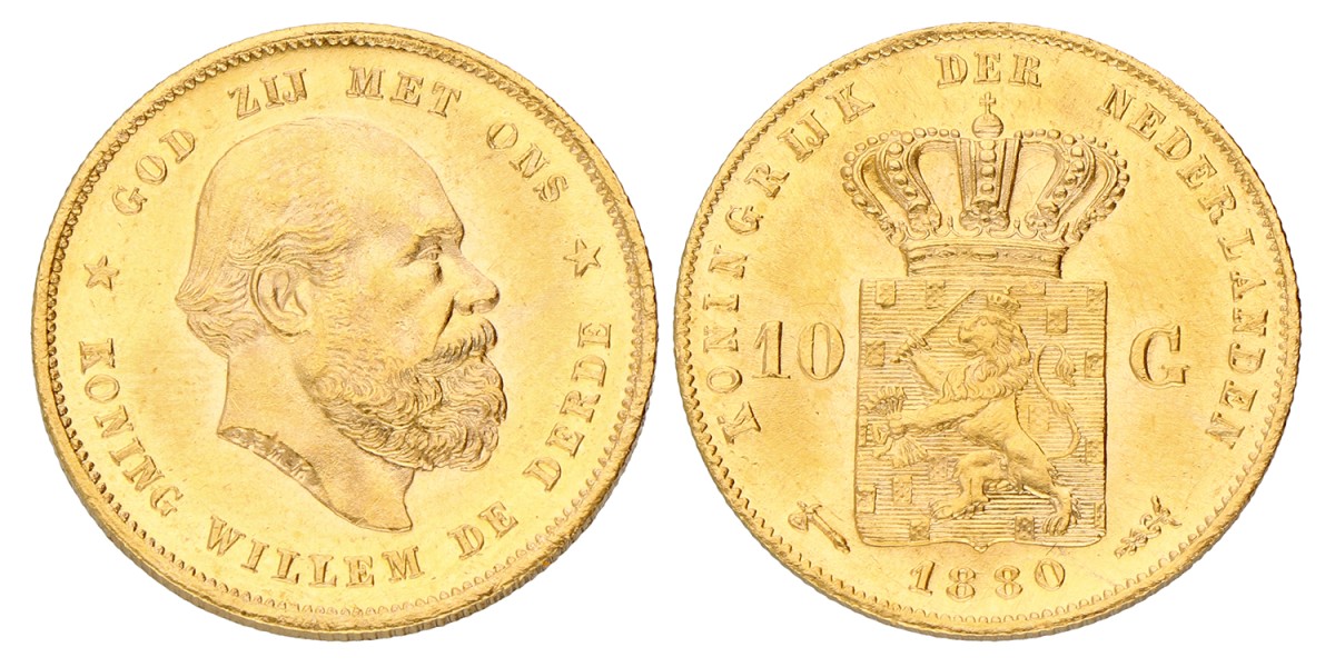 10 Gulden. Willem III. 1880. Prachtig +.